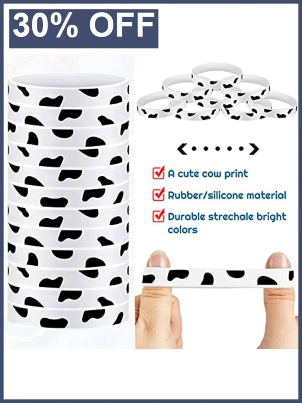 Cow Print Rubber Bracelets Set of 48 Silicone Slap Wristbands